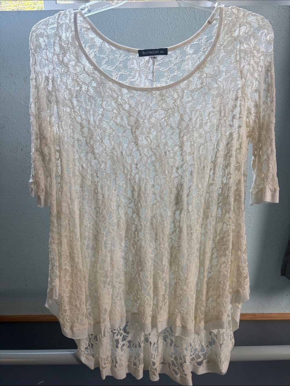 Lace Overlay Scoop Neck Women's Top - Ivory